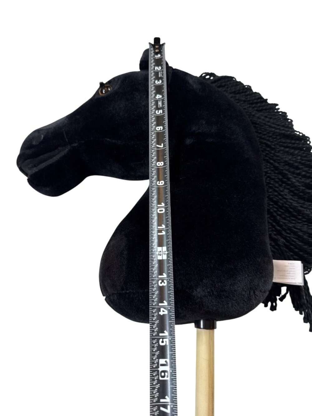 Plush Black large Hobby Horse On Wooden Stick Mane Braids, detachable stick - Picture 4 of 5